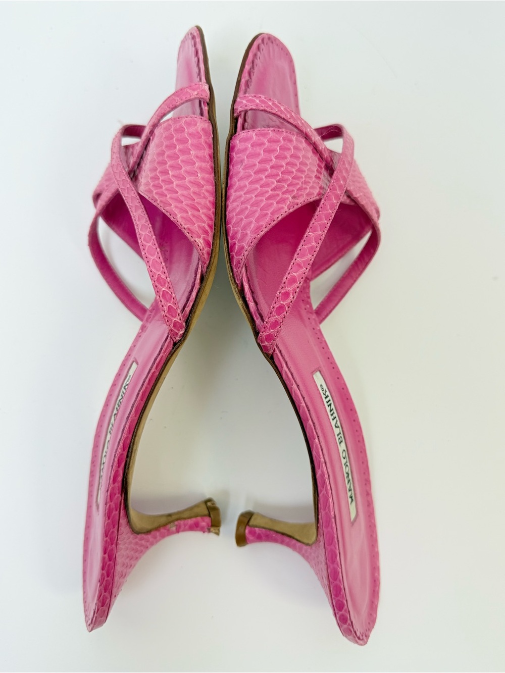 Vintage Manolo Blahnik Pink Python Snakeskin Strappy Mules Kitten Heels EU 42 - Picture 6 of 11